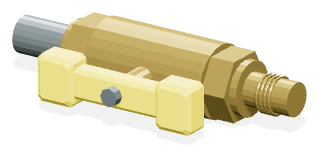 Product equipment artwork: a brass gas shutoff valve with a yellow handle.